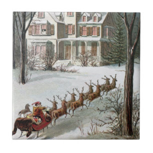 Vintage Christmas, Saint Nicholas with Reindeer Ceramic Tile