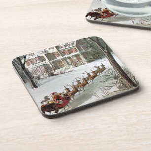 Vintage Christmas, Saint Nicholas with Reindeer Coaster