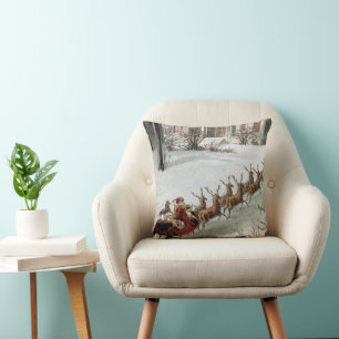 Vintage Christmas, Saint Nicholas with Reindeer Cushion