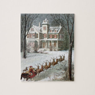 Vintage Christmas, Saint Nicholas with Reindeer Jigsaw Puzzle