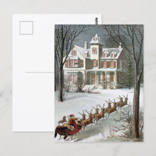 Vintage Christmas, Saint Nicholas with Reindeer Postcard