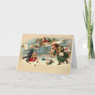Vintage Christmas santa aeroplane toys Holiday Card