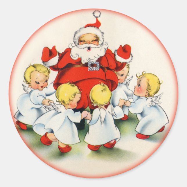 Vintage Christmas Santa and Angels Sticker (Front)