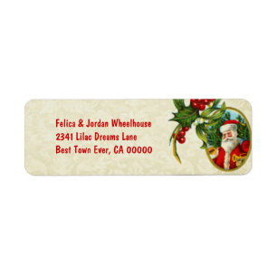 Vintage Christmas Santa and Holly CH209 Return Address Label