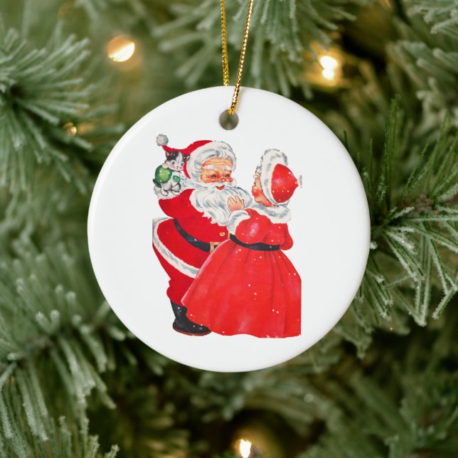 vintage Christmas Santa and Mrs. Claus Ceramic Ornament (Tree)