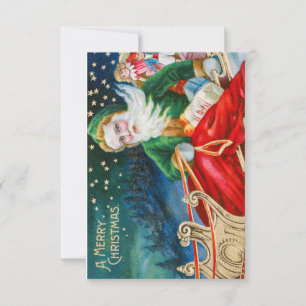 Vintage Christmas Santa And Sleigh Invitation