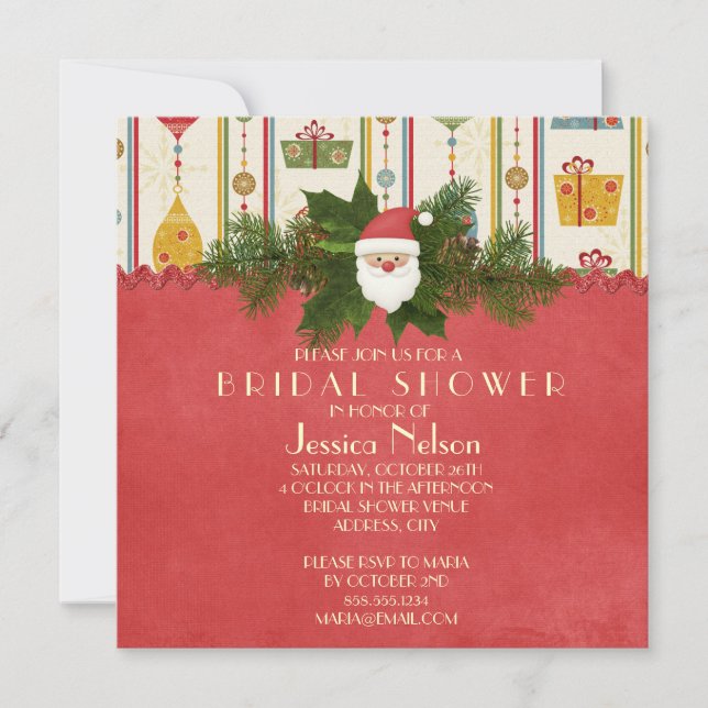 Vintage Christmas Santa Bridal Shower Invitation (Front)