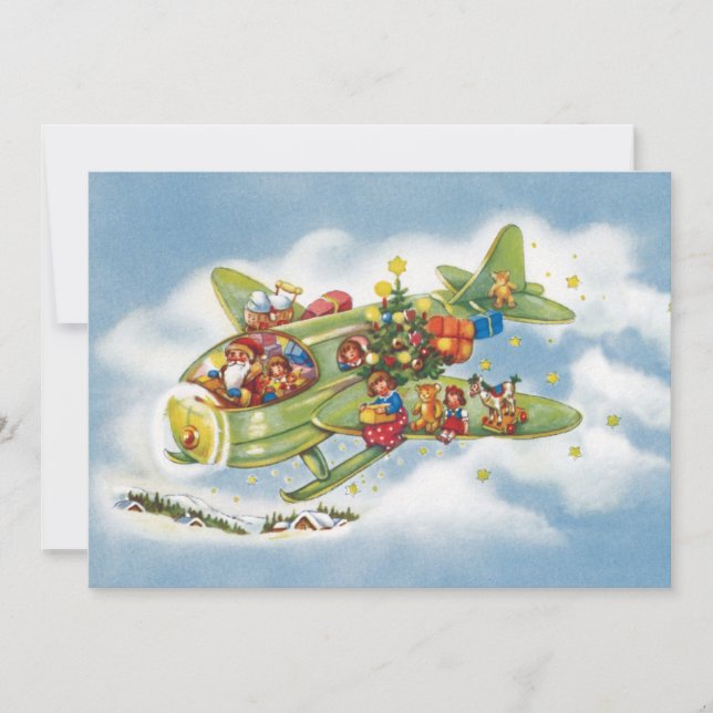 Vintage Christmas, Santa Claus Aeroplane Invitatio Invitation (Front)