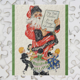 Vintage Christmas Santa Claus and Children Dance Jigsaw Puzzle