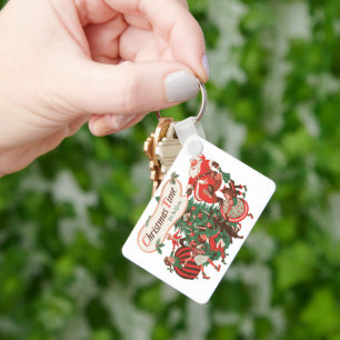 Vintage Christmas Santa Claus and Dancing Children Key Ring