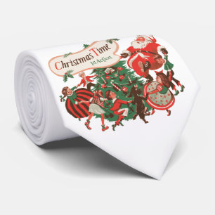 Vintage Christmas Santa Claus and Dancing Children Tie