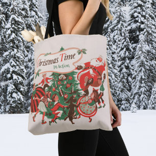 Vintage Christmas Santa Claus and Dancing Children Tote Bag