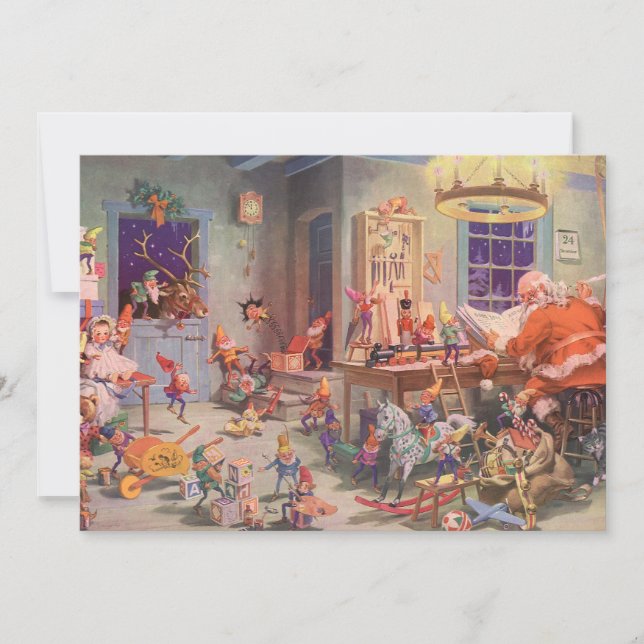 Vintage Christmas Santa Claus and Elves Invitation (Front)