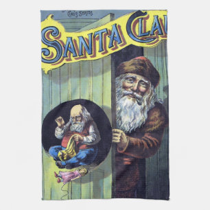 Vintage Christmas, Santa Claus and His Works Book Tea Towel