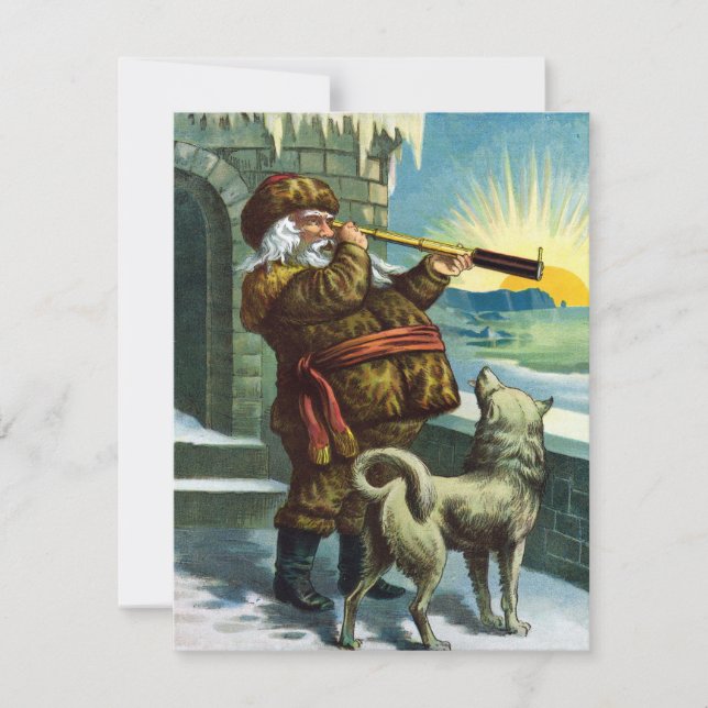 Vintage Christmas Santa Claus and Husky Invitation (Front)