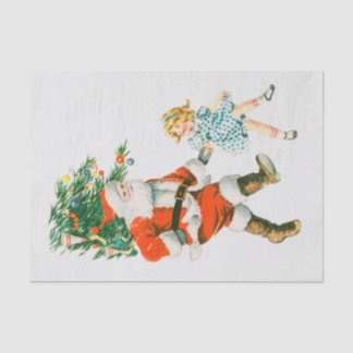 Vintage Christmas Santa Claus and Little Girl Tissue Paper