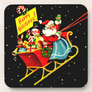 Vintage Christmas Santa Claus and Sleigh Coasters