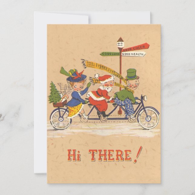 Vintage Christmas, Santa Claus Bicycle Invitation (Front)
