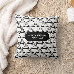 Vintage Christmas Santa Claus Black White Name Cushion