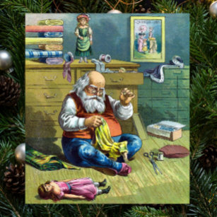 Vintage Christmas, Santa Claus Building Toys Saw Poster