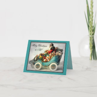 Vintage Christmas Santa Claus Car sleigh- cards