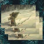 Vintage Christmas, Santa Claus Carrying a Tree Wrapping Paper Sheet<br><div class="desc">Vintage illustration antique Victorian Merry Christmas holiday design featuring an old man resembling jolly old Saint Nicholas. He is carrying a pine tree through the forest during winter leaving only footprints behind in the snow.</div>