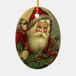Vintage Christmas Santa Claus Ceramic Ornament