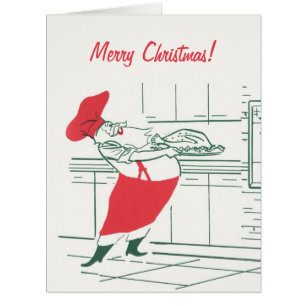 Vintage Christmas, Santa Claus Chef and Turkey