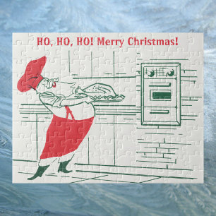 Vintage Christmas, Santa Claus Chef and Turkey Jigsaw Puzzle