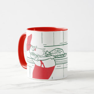 Vintage Christmas, Santa Claus Chef and Turkey Mug
