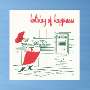 Vintage Christmas, Santa Claus Chef and Turkey Poster