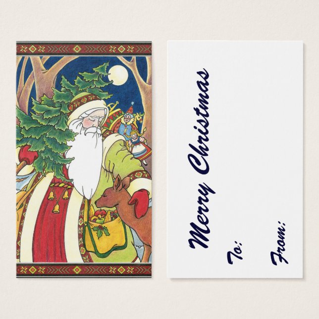 Vintage Christmas, Santa Claus Deer in Forest (Front & Back)