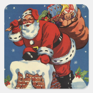 Vintage Christmas, Santa Claus Down Chimney w Toys Square Sticker