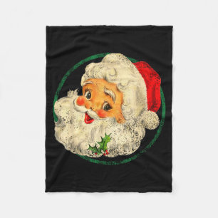 Vintage Christmas Santa Claus Face Old Fashioned Fleece Blanket