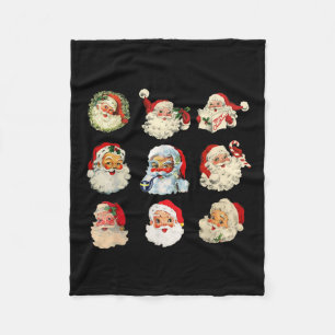 Vintage Christmas Santa Claus Faces Funny Old Fash Fleece Blanket