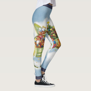 Vintage Christmas, Santa Claus Flying an Aeroplane Leggings