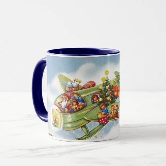 Vintage Christmas, Santa Claus Flying an Aeroplane Mug (Front Left)