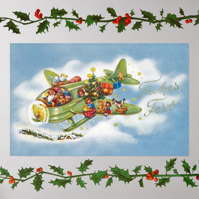 Vintage Christmas, Santa Claus Flying an Aeroplane Poster (Creator Uploaded)