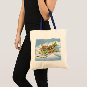 Vintage Christmas, Santa Claus Flying an Aeroplane Tote Bag