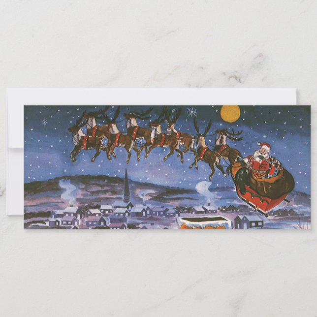 Vintage Christmas Santa Claus Flying His Sleigh (Front)