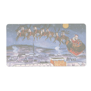 Vintage Christmas Santa Claus Flying His Sleigh