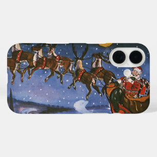Vintage Christmas Santa Claus Flying His Sleigh iPhone 16 Case