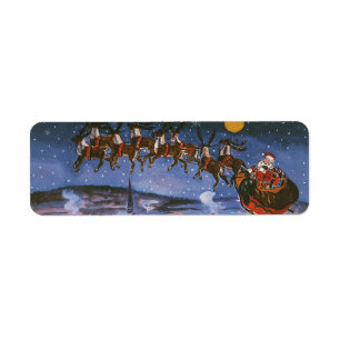 Vintage Christmas Santa Claus Flying His Sleigh Return Address Label