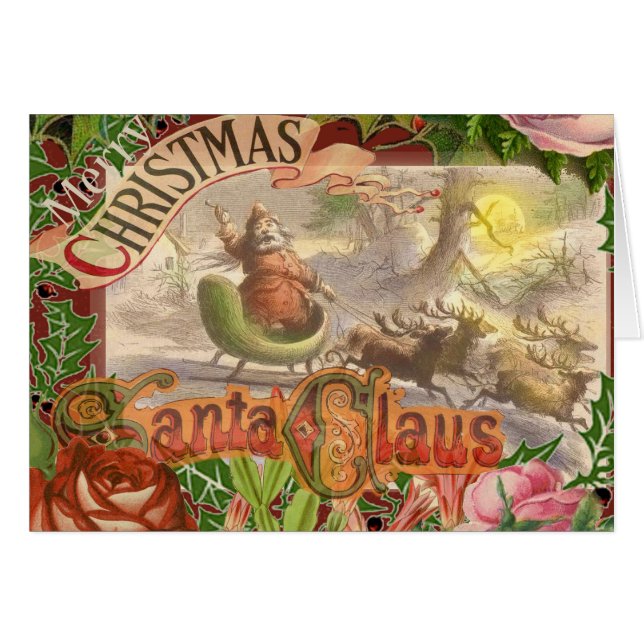 Vintage Christmas Santa Claus Flying Sleigh (Front Horizontal)