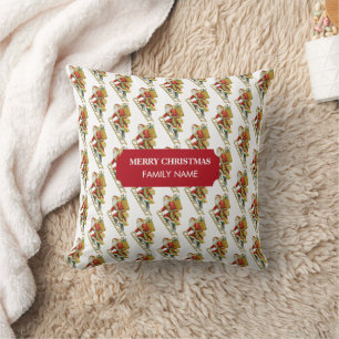 Vintage Christmas Santa Claus & Gifts Custom Name Cushion