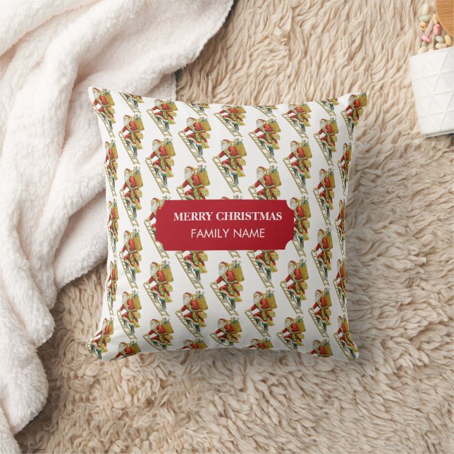 Vintage Christmas Santa Claus & Gifts Custom Name Cushion (Blanket)