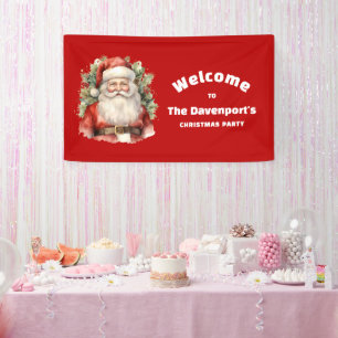 Vintage Christmas Santa Claus Happy Party Welcome Banner