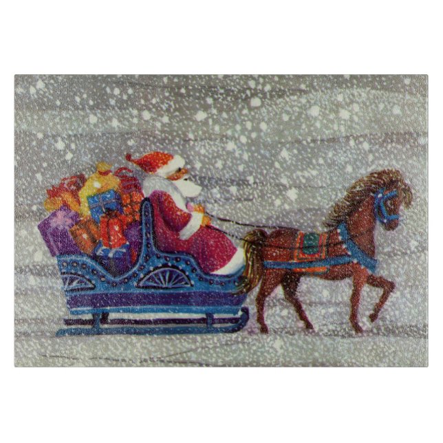 Vintage Christmas, Santa Claus Horse Open Sleigh Cutting Board (Front)