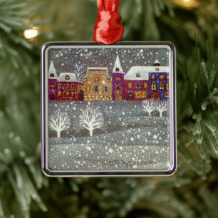 Vintage Christmas, Santa Claus Horse Open Sleigh Metal Ornament