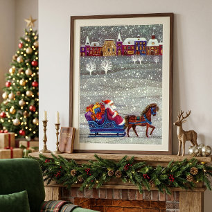 Vintage Christmas, Santa Claus Horse Open Sleigh Poster